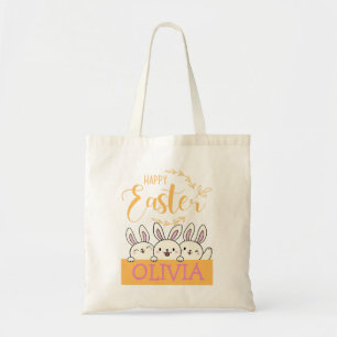 Tote Bag Happy Pâques mignonette Bunny Nom personnalisé