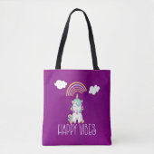 Tote Bag Happy Vibes Typographie Awesome Rainbow & Unicorn (Devant)