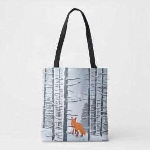 Tote Bag Happy Winter avec paysage forestier et animal rena