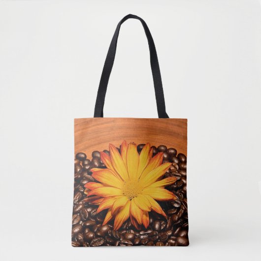 Tote Bag Haricots Brown au café, marguerite jaune (Devant)