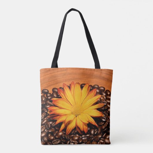 Tote Bag Haricots Brown au café, marguerite jaune (Dos)