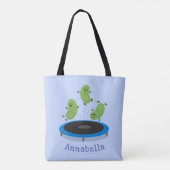 Tote Bag Haricots verts mignons sur dessin animé trampoline (Dos)