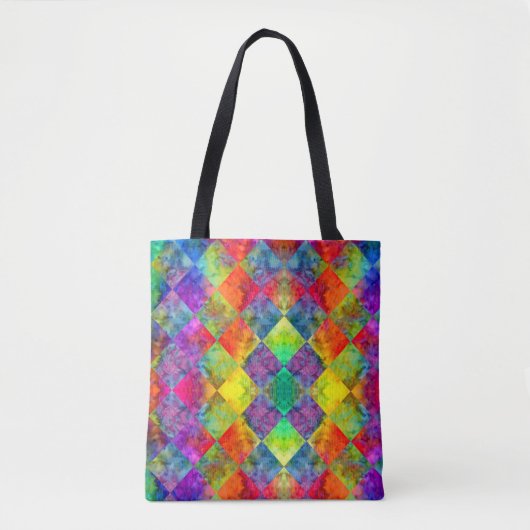 Tote Bag [Harlequin Cravate-Dye] À damiers fractal diamant (Devant)