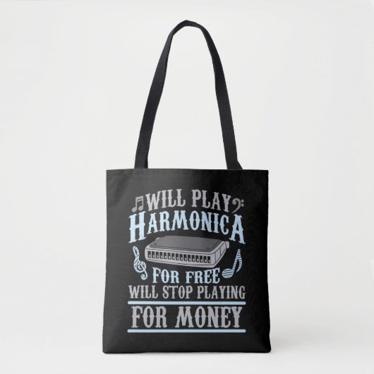 Tote Bag Harmonica Player Blues Music French Harp Lover (Devant)