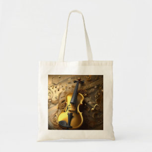 Tote Bag Harmonie d'or : Violon Vintage sur des notes chato
