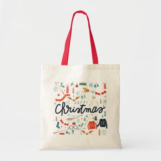 Tote Bag Harry Potter | Joyeux Noël avec des icônes festive (Devant)
