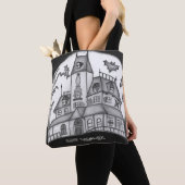 Tote Bag Haunted House and Bats Halloween (De près)