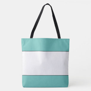 Tote Bag Haut Bas Rayures Chic Blanc Centre Turquoise Clair