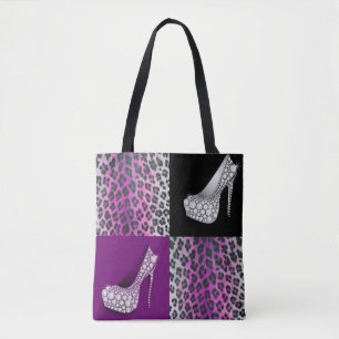 Tote Bag Haut talons bleus et collage Empreinte de léopard