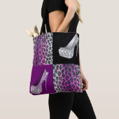 Tote Bag Haut talons bleus et collage Empreinte de léopard (De près)