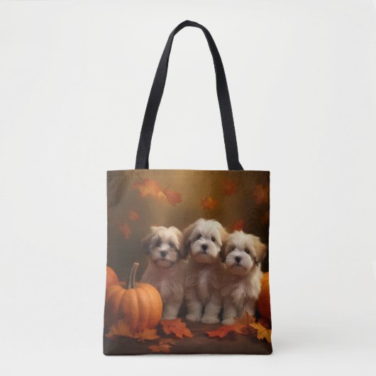 Tote Bag Havanais chiot automne ravi Citrouille (Devant)