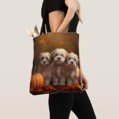 Tote Bag Havanais chiot automne ravi Citrouille (De près)