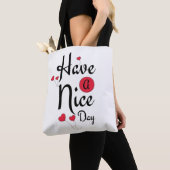 Tote Bag Have a Nice Day Typography with Heart Balloons (De près)