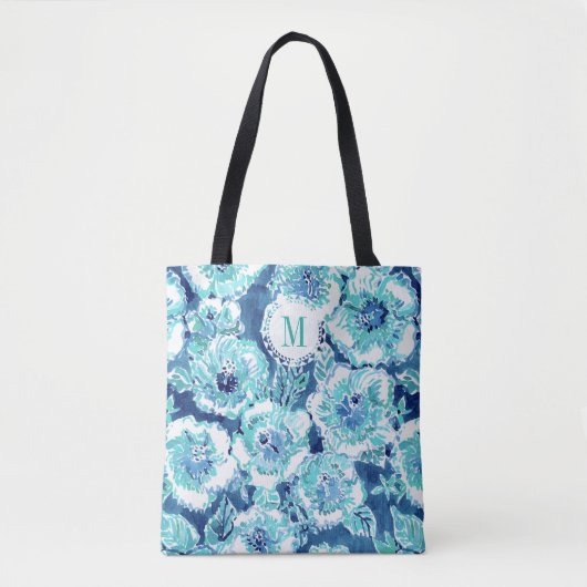 Tote Bag Hawaïen tropical bleu de GÉNÉROSITÉ de KETMIE de (Devant)