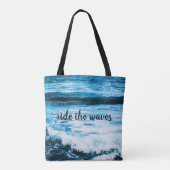Tote Bag Hawaii Turquoise Ocean Photo Ride the Waves Citati (Dos)