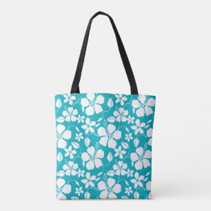 TOTE BAG HAWAIIAN HULA (HIBISCUS) TURQUOISE