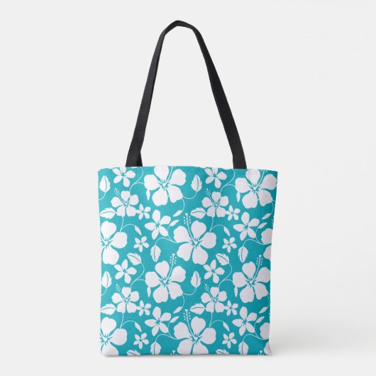 TOTE BAG HAWAIIAN HULA (HIBISCUS) TURQUOISE (Dos)