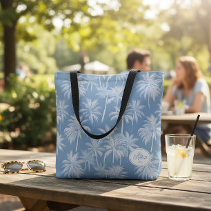 Tote Bag Hawaiian Palm Tree Silhouette Motif Blue ID1093