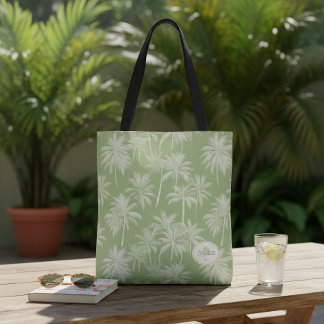 Tote Bag Hawaiian Palm Tree Silhouette Motif Green ID1093