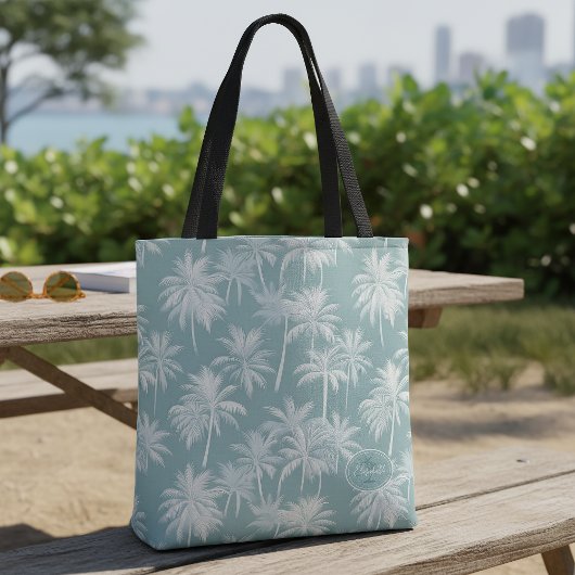 Tote Bag Hawaiian Palm Tree Silhouette Motif Turquoise ID10