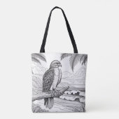 Tote Bag Hawk Watching Over Ocean Horizon Coloring (Dos)