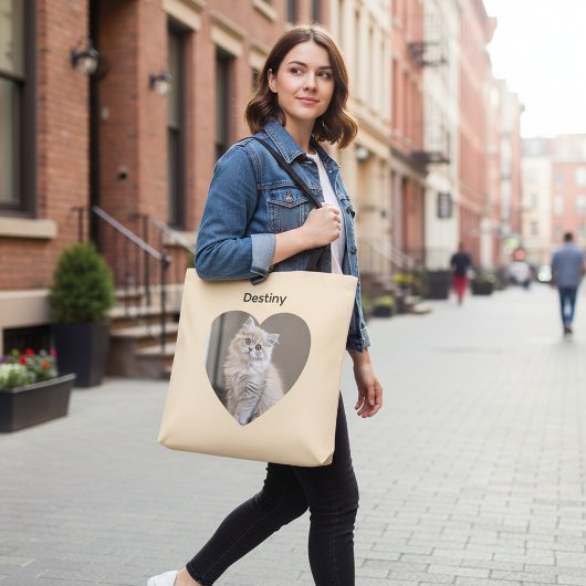 Tote Bag Heart-Shaped Cat Design