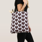 Tote Bag Heart Shaped Plaid Brown Blue (De près)