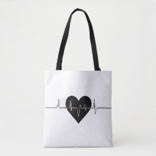 Tote Bag Heartbeat Love : T-shirt cœur noir