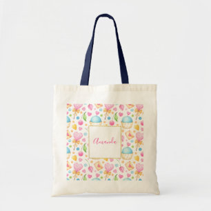 Tote Bag Hearts and Muffins Delightful Watercolor Pattern