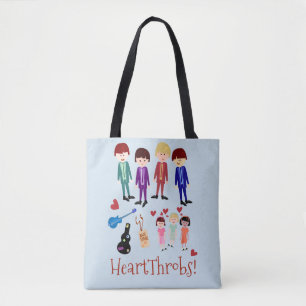 Tote Bag Heartthrobs Cute Retro Music Band Illustration