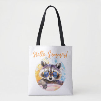 Tote Bag Hello Summer Raccoon dans les lunettes de soleil A
