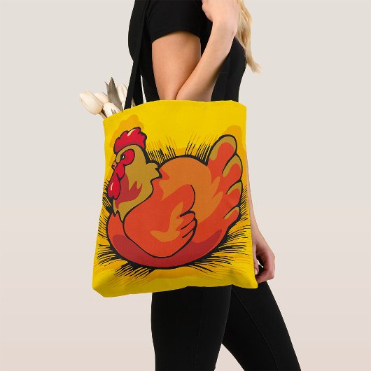 Tote Bag Hen on Nest Bright Farmyard Chicken