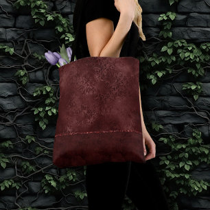Tote Bag Henné Romance   Red Satiny Grunge Damask