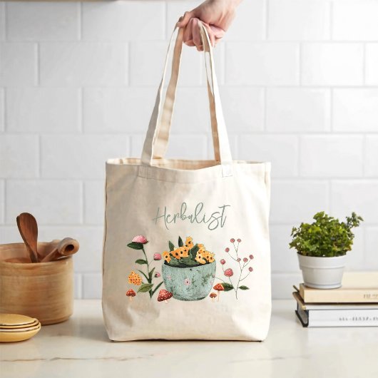 Tote Bag Herbaliste Fleurs Champignons Art