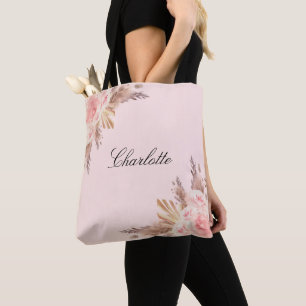 Tote Bag Herbe des pampas rose blush or floral nom