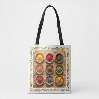 Tote Bag Herbes et épices aquarelles rustiques