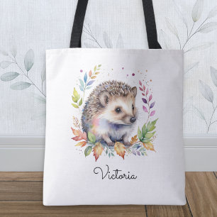 Tote Bag Hérisson à l'aquarelle Animal de la forêt Personna