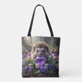 Tote Bag Hérisson mignon de février avec cœur d'améthyste (Dos)