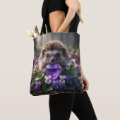 Tote Bag Hérisson mignon de février avec cœur d'améthyste (De près)