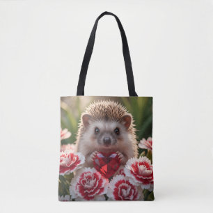 Tote Bag Hérisson mignon de janvier avec cœur de grenat