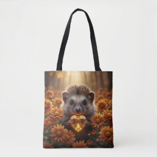 Tote Bag Hérisson mignon de novembre avec cœur de topaze