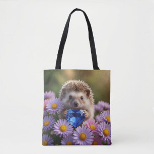 Tote Bag Hérisson mignon de septembre avec cœur de saphir
