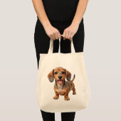 Tote Bag Heureux chiot teckel (Devant (produit))