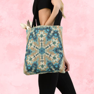 Tote Bag Hex Mandala bleu et orange