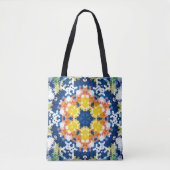 Tote Bag Hex Mandala bleu jaune orange et vert (Devant)