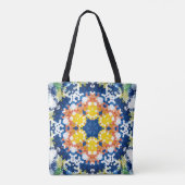 Tote Bag Hex Mandala bleu jaune orange et vert (Dos)