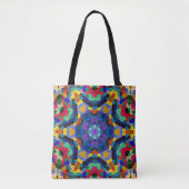 Tote Bag Hex Mandala bleu jaune rouge et vert (Devant)