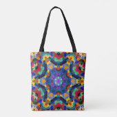 Tote Bag Hex Mandala bleu jaune rouge et vert (Dos)