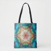 Tote Bag Hex Mandala bleu vert et rose (Devant)