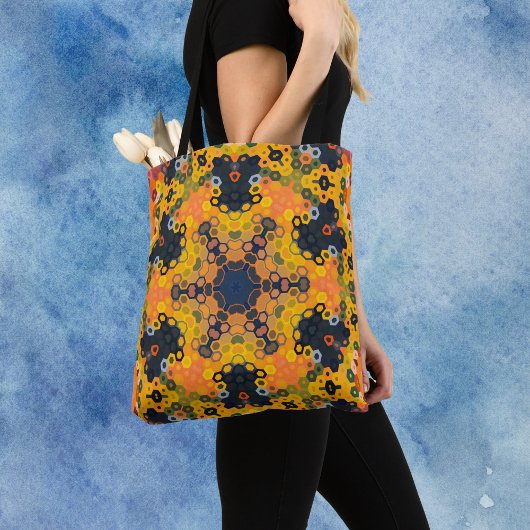 Tote Bag Hex Mandala jaune et orange